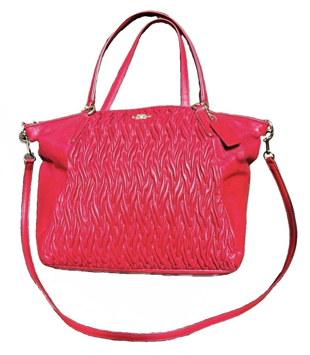Coach Kelsey Burgundy Satchel with Gathered Twisted Calf Leather Gold Hardware